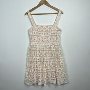 Lulus Lace Mini Dress Women Large‎ Cream Peach Boho Coquette Cottagecore Whimsy